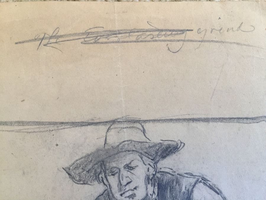 Original F. A. Carter (Fernando Carter) Sketch Of Man And Boy Using Grinding Wheel [Photo 6]
