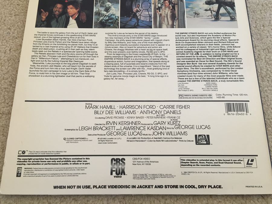 The Empire Strikes Back On Laser Videodisc 1980 [Photo 12]