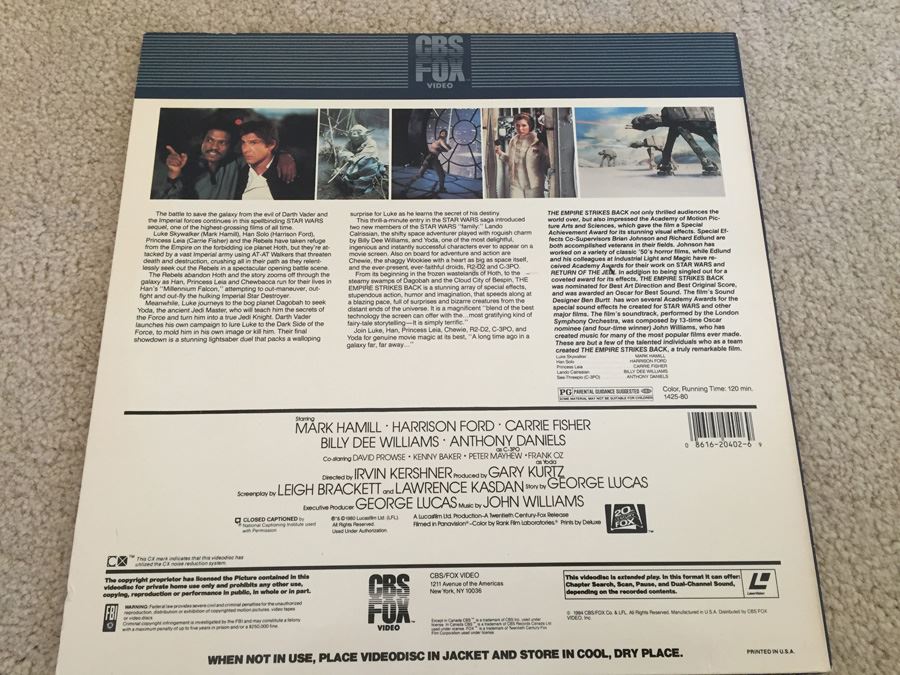 The Empire Strikes Back On Laser Videodisc 1980