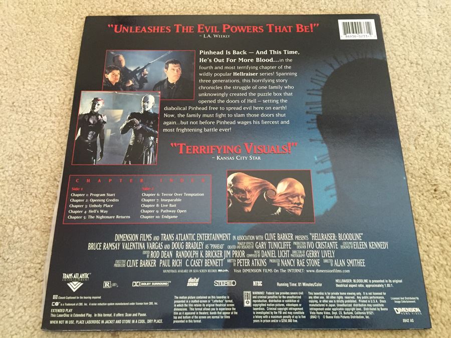 Hellraiser Bloodline Clive Barker Horror LaserDisc [Photo 2]