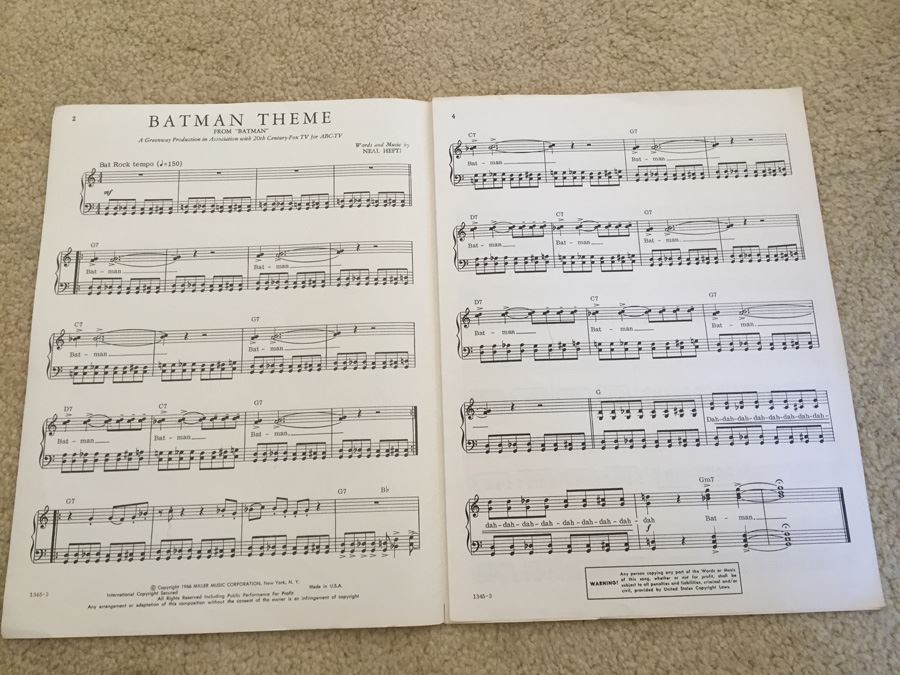 BATMAN Theme Sheet Music From 'BATMAN' Adam West 1966 [Photo 5]