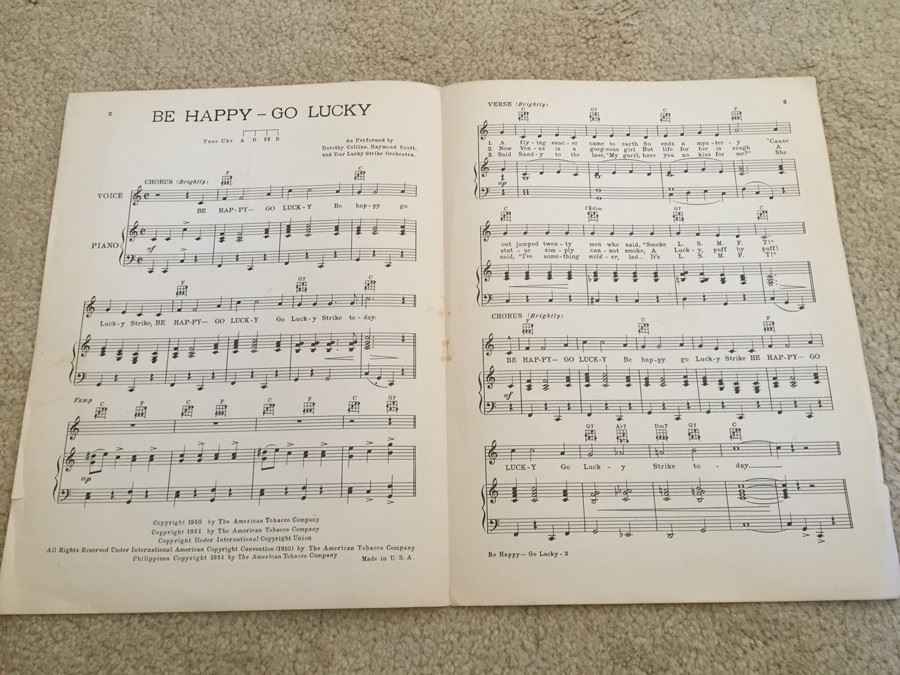Be Happy Go Lucky Lucky Strike Cigarattes Sheet Music Dorothy Collins [Photo 3]