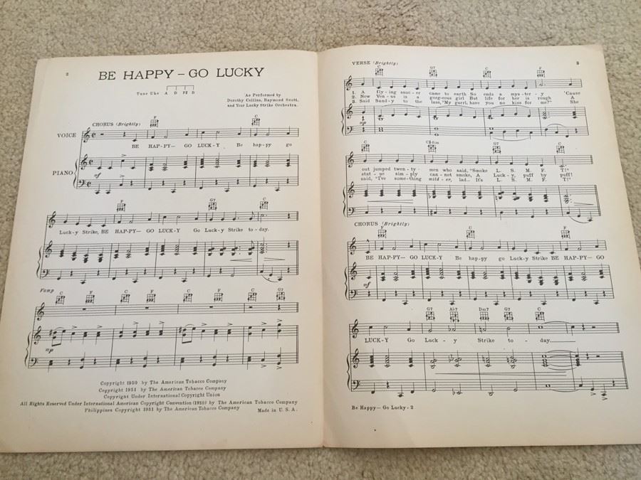 Be Happy Go Lucky Lucky Strike Cigarattes Sheet Music Dorothy Collins [Photo 3]