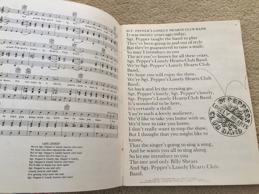 Sgt. Pepper's Lonely Hearts Club Band Music Song Book The Beatles [Photo 5]