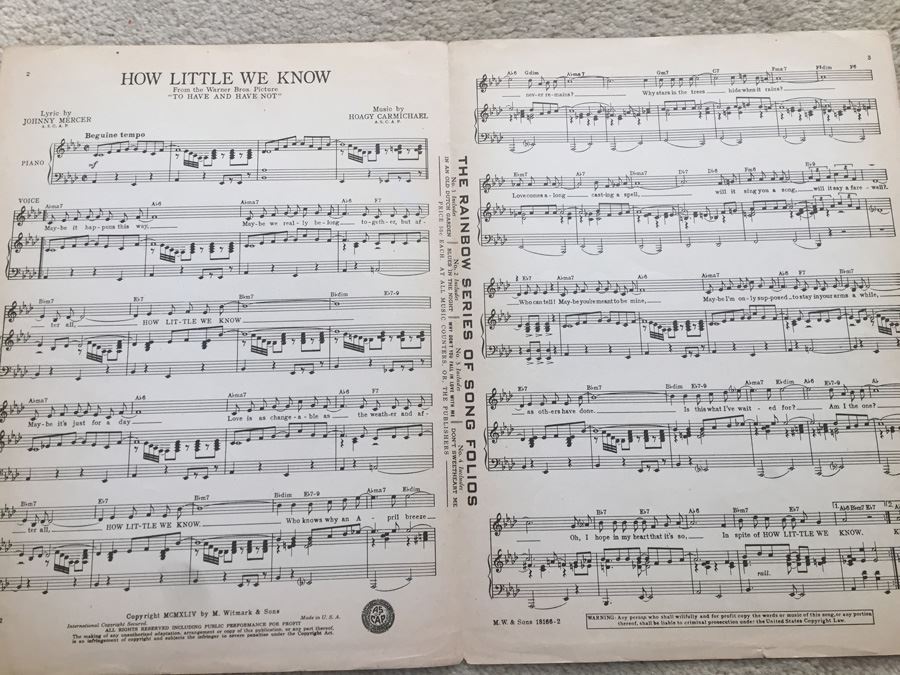 Sheet Music From WB Movie 'To Have And Have Not' With Humphrey Bogart And Lauren Bacall [Photo 2]