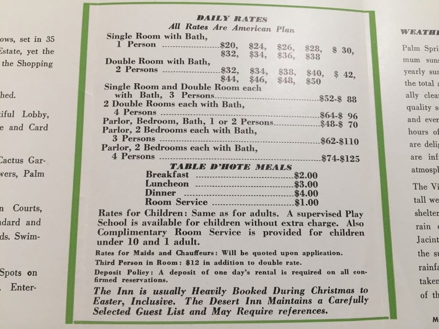 Rates And Information Pamphlet From The Desert Inn Palm Springs California [Photo 5]