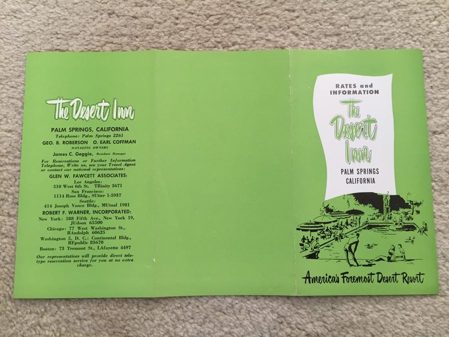 Rates And Information Pamphlet From The Desert Inn Palm Springs California [Photo 1]