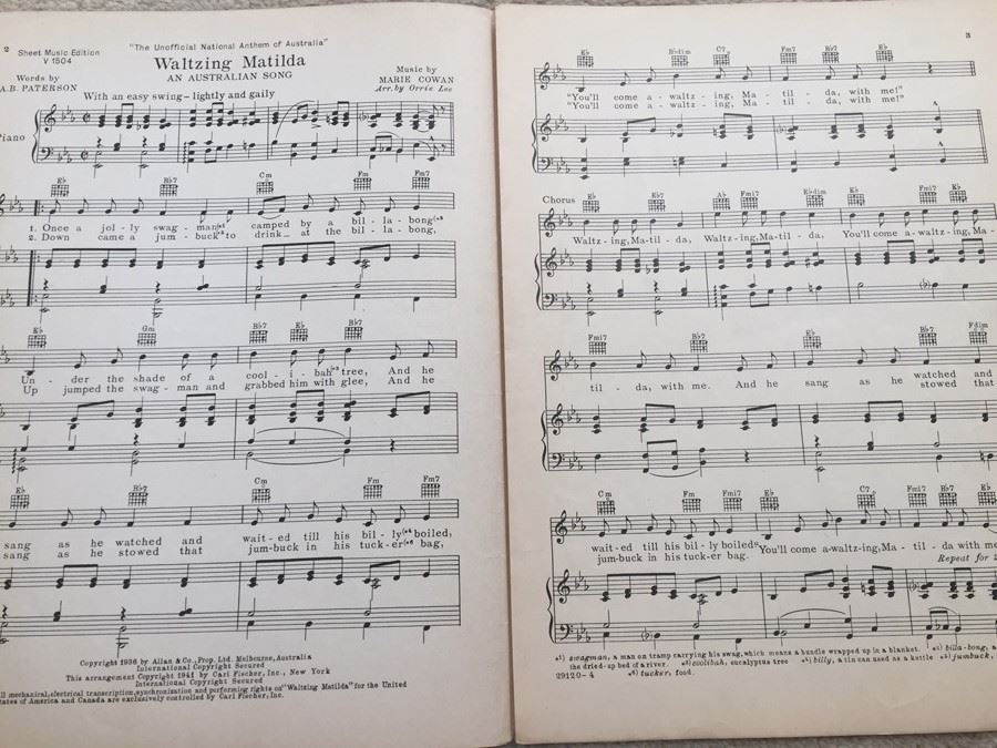 Waltzing Matilda 'The Unofficial National Anthem Of Australia' Sheet Music