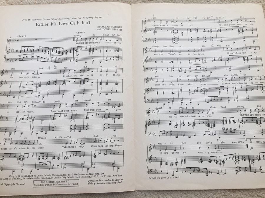 Sheet Music From Columbia Pictures' Movie Dead Reckoning With Humphrey Bogart And Lizabeth Scott [Photo 2]