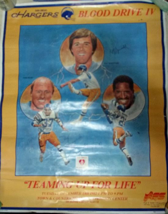 1982 San Diego Chargers Blood Drive IV 5x Hand Signed Autographed Poster
