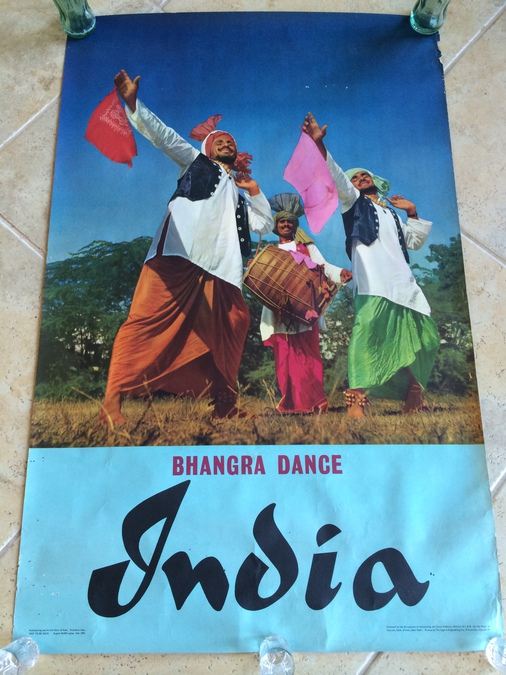 Original Vintage India Travel Poster - Bhangra Dance