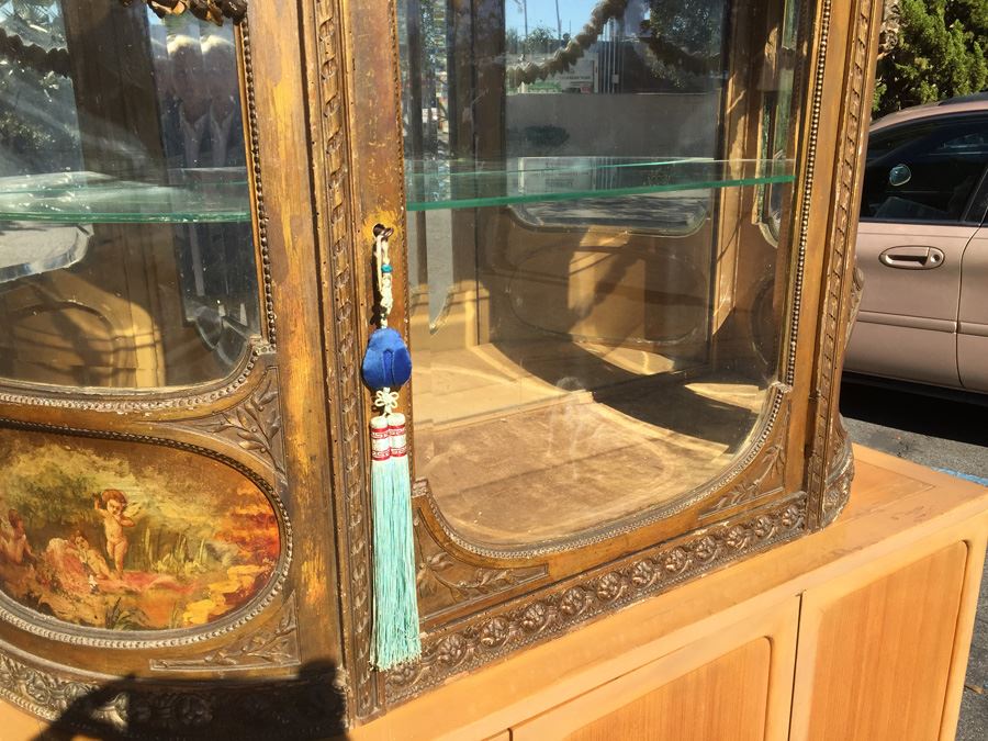 Antique French Gilt Wood Curved Glass Curio Cabinet [Photo 11]