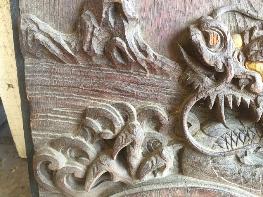 Asian Wood Carving Depicting Warrior And Dragon Serpent [Photo 9]