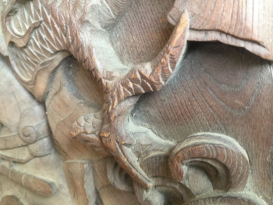 Asian Wood Carving Depicting Warrior And Dragon Serpent [Photo 15]
