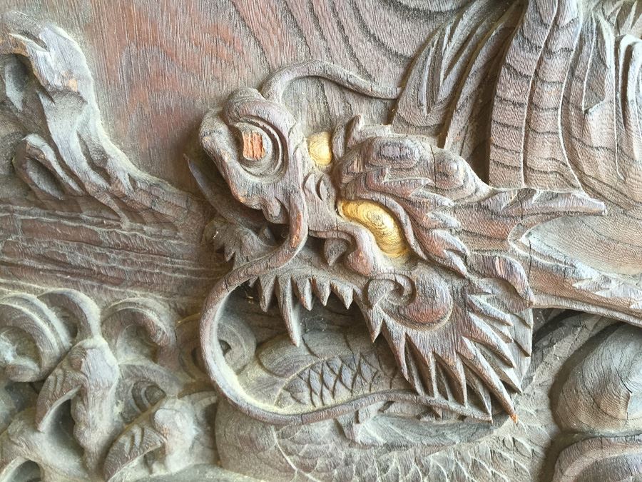 Asian Wood Carving Depicting Warrior And Dragon Serpent [Photo 8]