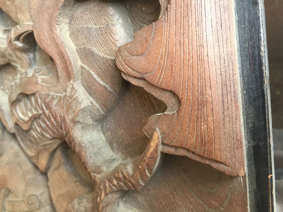 Asian Wood Carving Depicting Warrior And Dragon Serpent [Photo 14]