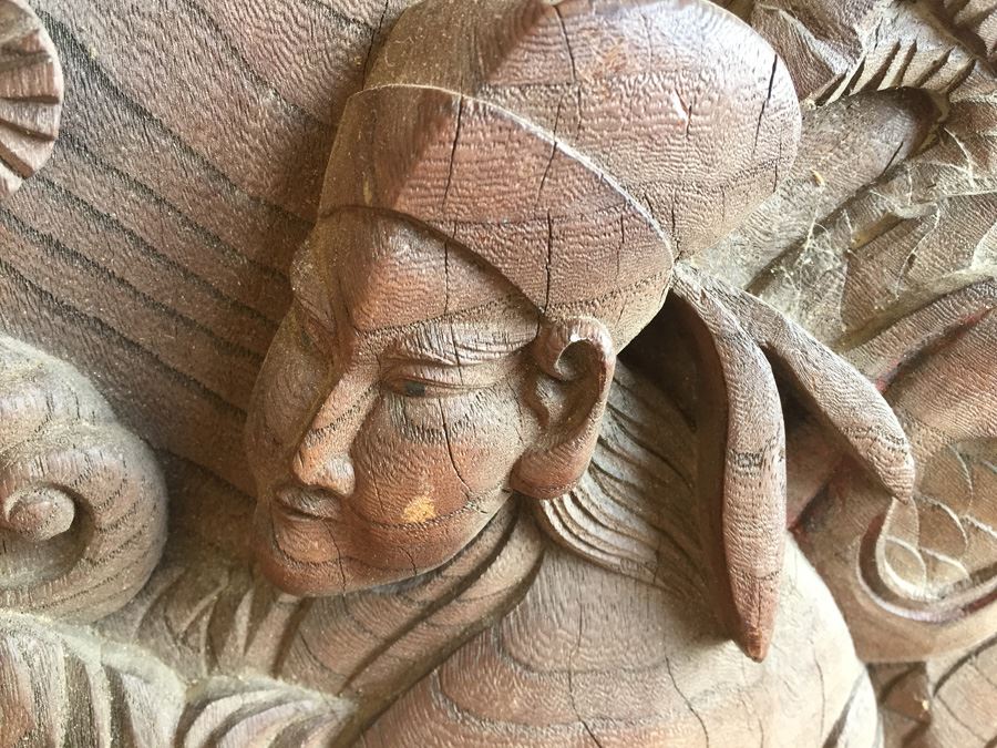 Asian Wood Carving Depicting Warrior And Dragon Serpent [Photo 16]