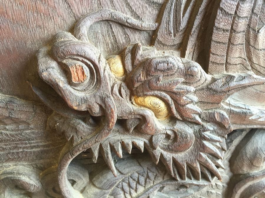 Asian Wood Carving Depicting Warrior And Dragon Serpent [Photo 3]