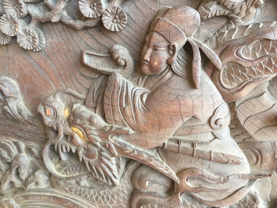 Asian Wood Carving Depicting Warrior And Dragon Serpent [Photo 6]