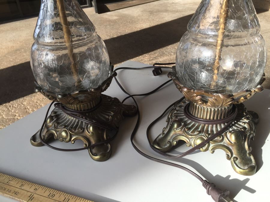 Pair Of Vintage Crackle Glass Lamps [Photo 9]