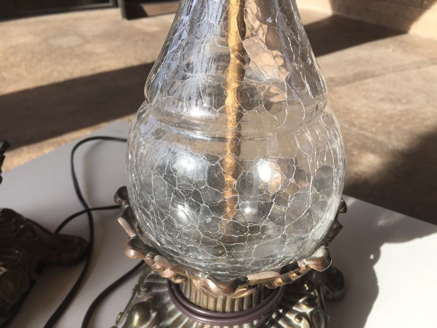 Pair Of Vintage Crackle Glass Lamps [Photo 3]