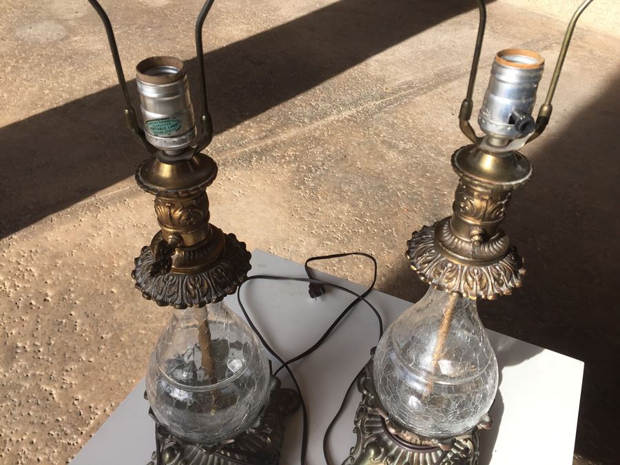 Pair Of Vintage Crackle Glass Lamps [Photo 4]