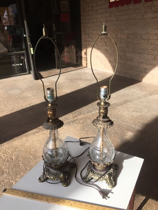 Pair Of Vintage Crackle Glass Lamps