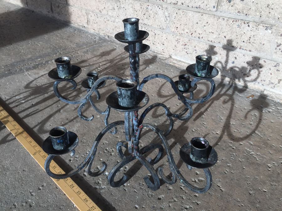 Pair Of Black Wrought Iron Candelabras [Photo 3]