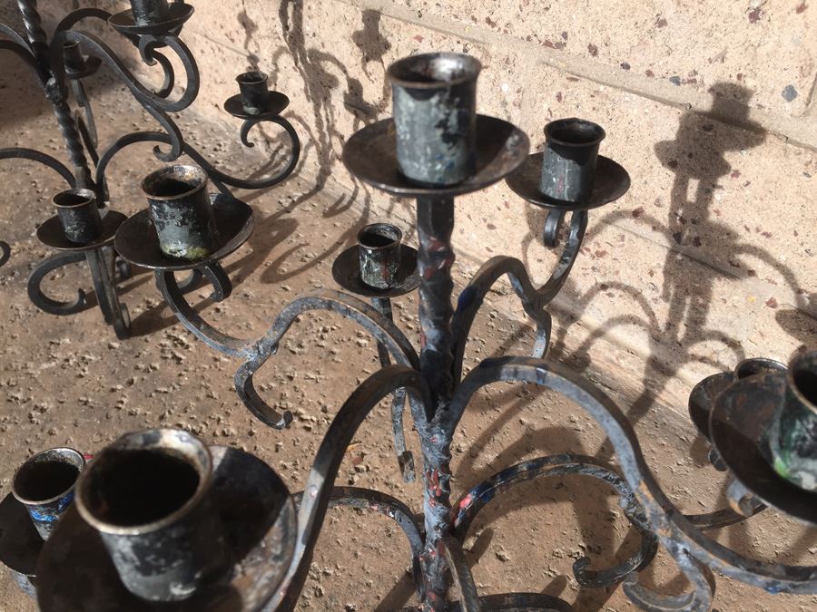 Pair Of Black Wrought Iron Candelabras [Photo 7]