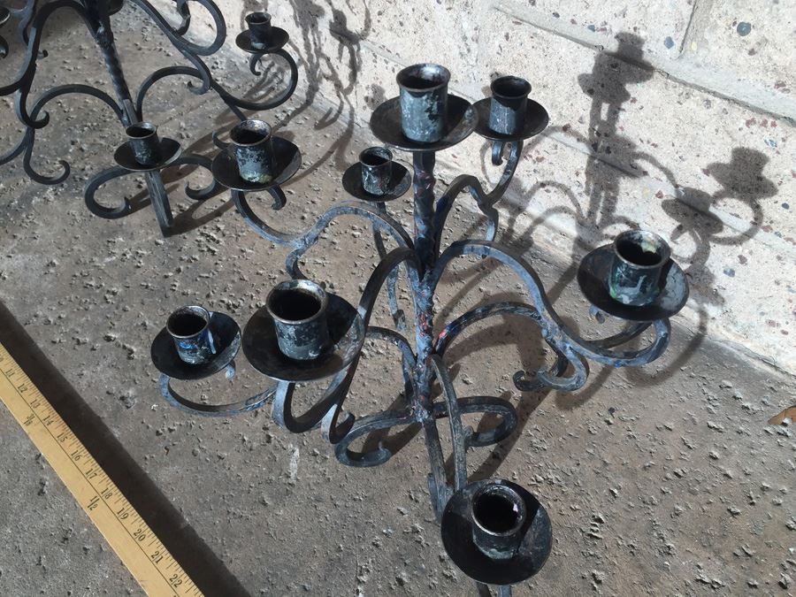 Pair Of Black Wrought Iron Candelabras [Photo 5]