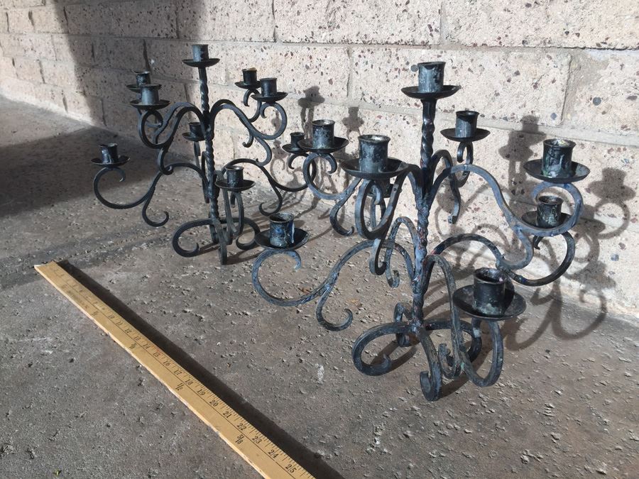 Pair Of Black Wrought Iron Candelabras [Photo 1]