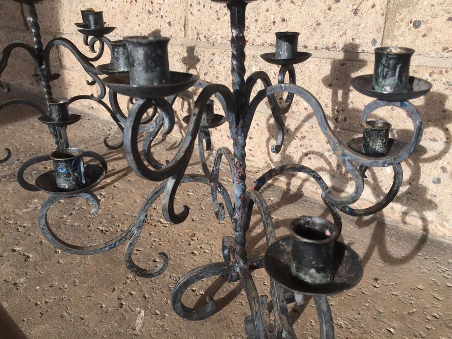 Pair Of Black Wrought Iron Candelabras [Photo 2]