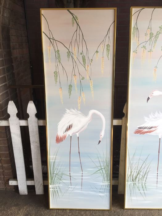 Pair Of Large Original Paintings Of Flamingos Signed By H Park [Photo 7]