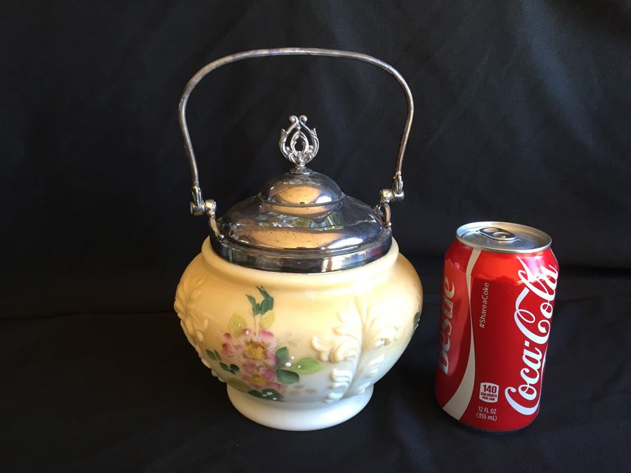 Victorian Biscuit Cookie Cracker Barrel Jar With Handle And Lid