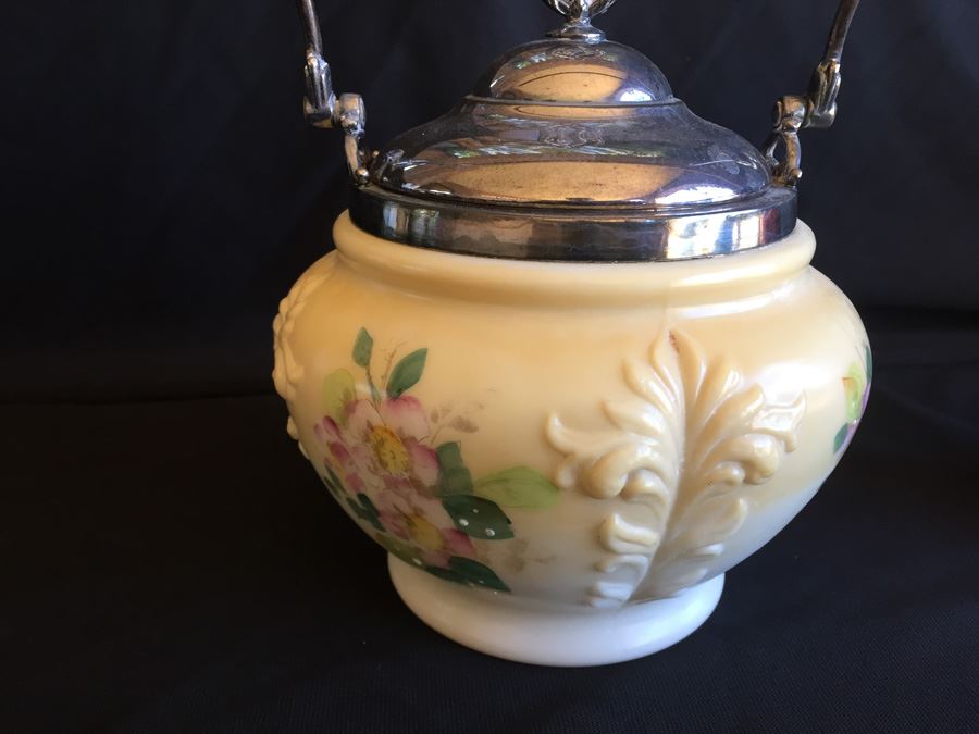 Victorian Biscuit Cookie Cracker Barrel Jar With Handle And Lid [Photo 6]