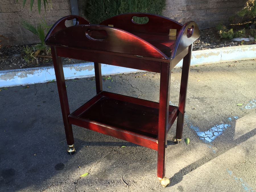 Wooden Tea Bar Cart With Removable Tray And Casters [Photo 2]
