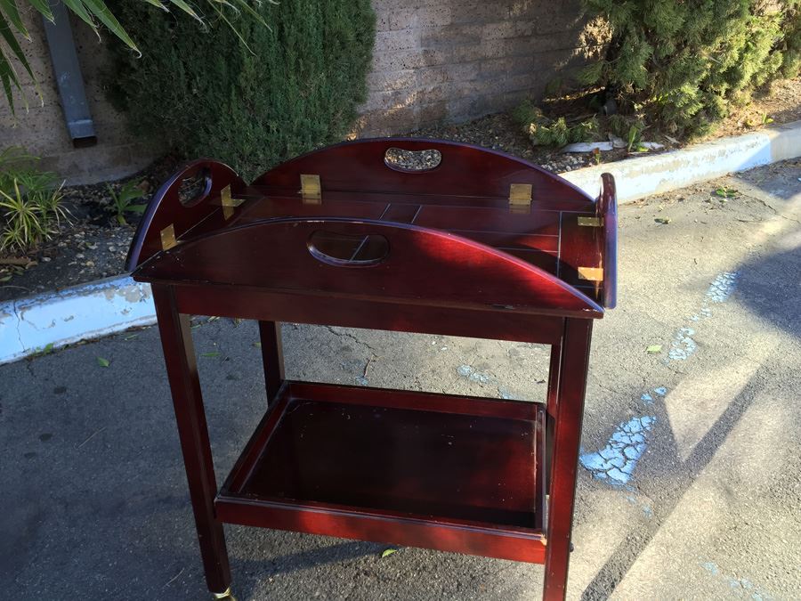 Wooden Tea Bar Cart With Removable Tray And Casters [Photo 5]