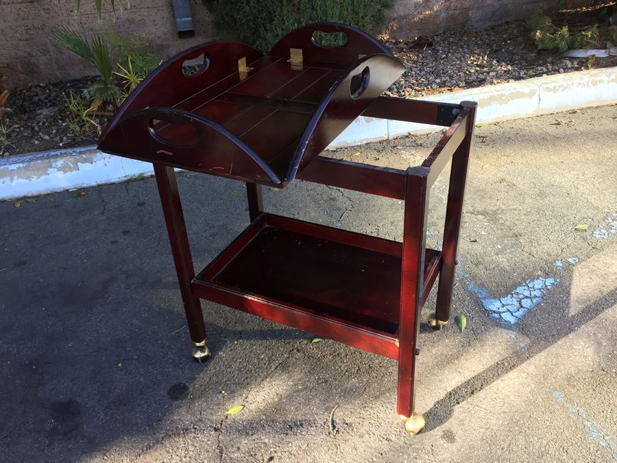 Wooden Tea Bar Cart With Removable Tray And Casters [Photo 9]