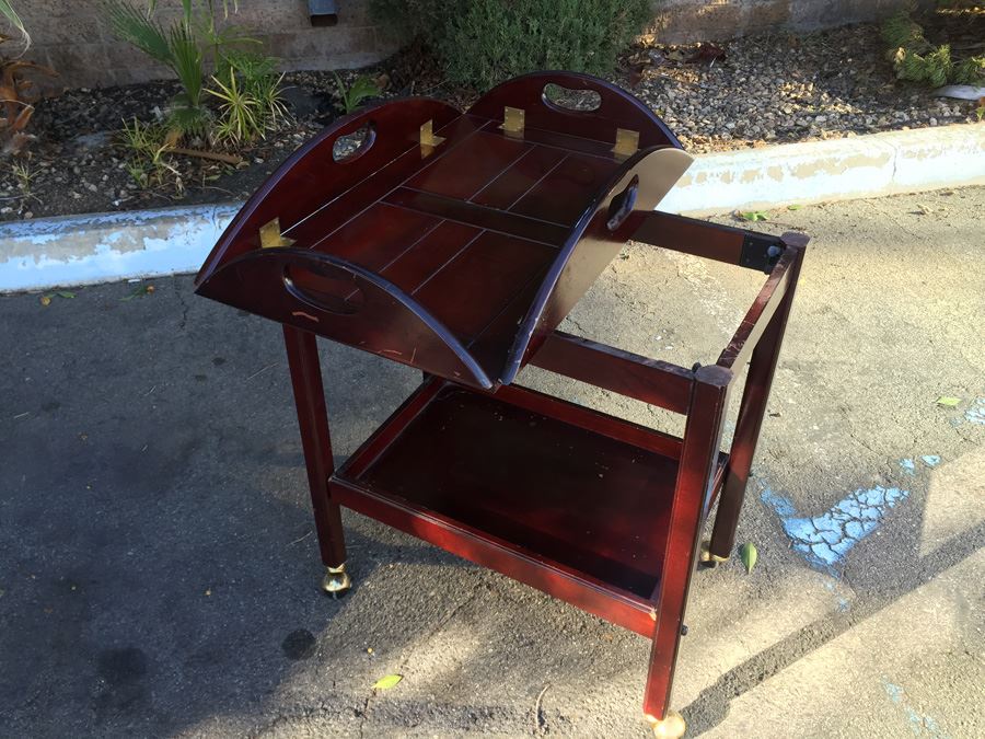 Wooden Tea Bar Cart With Removable Tray And Casters [Photo 3]