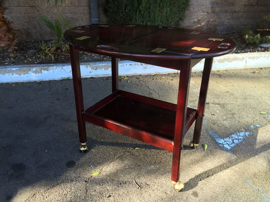 Wooden Tea Bar Cart With Removable Tray And Casters [Photo 8]