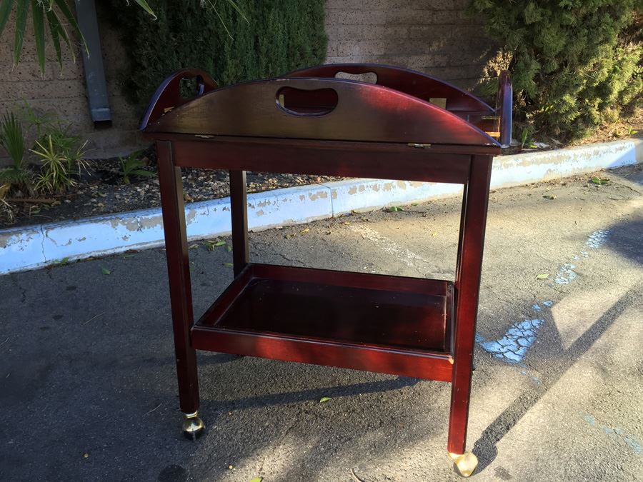 Wooden Tea Bar Cart With Removable Tray And Casters [Photo 4]