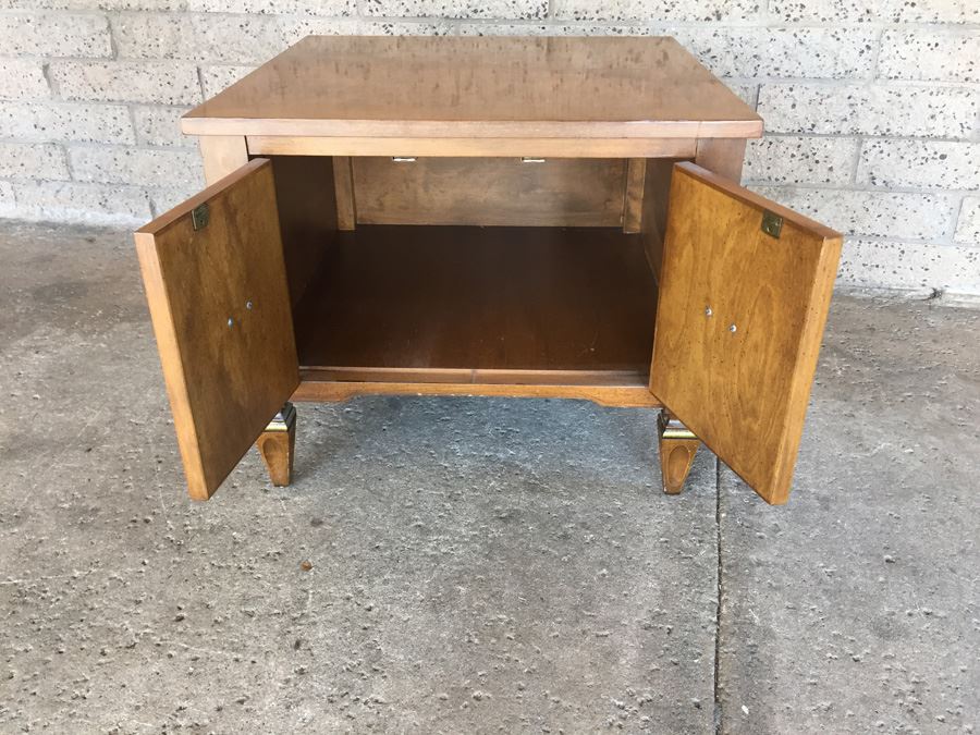 Vintage Burl Wood Side Table With Storage And Doors [Photo 7]