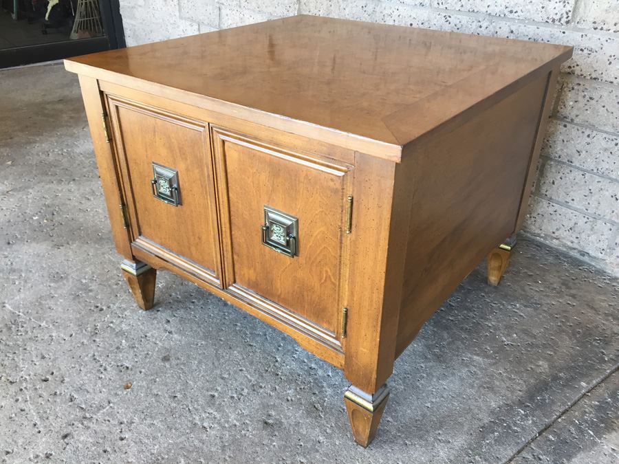 Vintage Burl Wood Side Table With Storage And Doors [Photo 3]