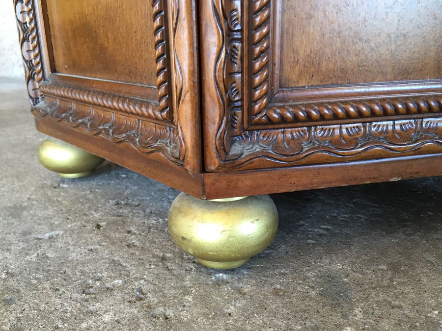 Vintage Burl Wood Side Table With Storage And Doors [Photo 7]