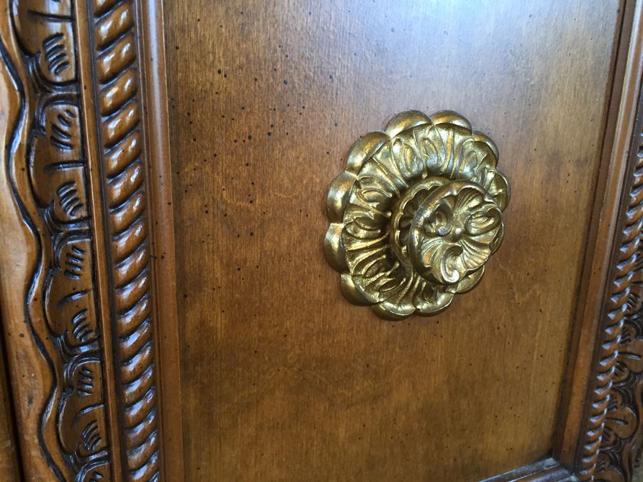 Vintage Burl Wood Side Table With Storage And Doors [Photo 5]