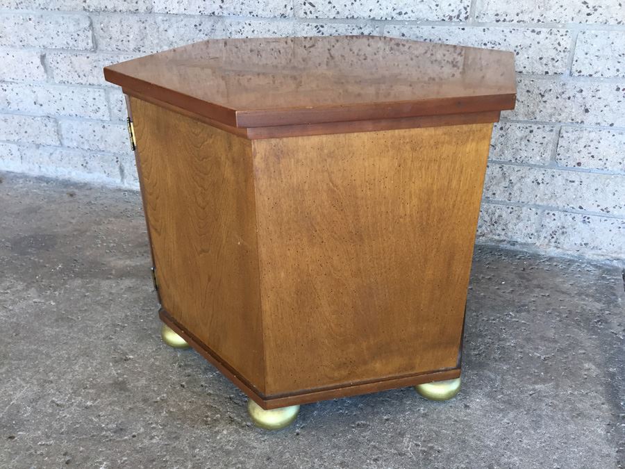 Vintage Burl Wood Side Table With Storage And Doors [Photo 9]