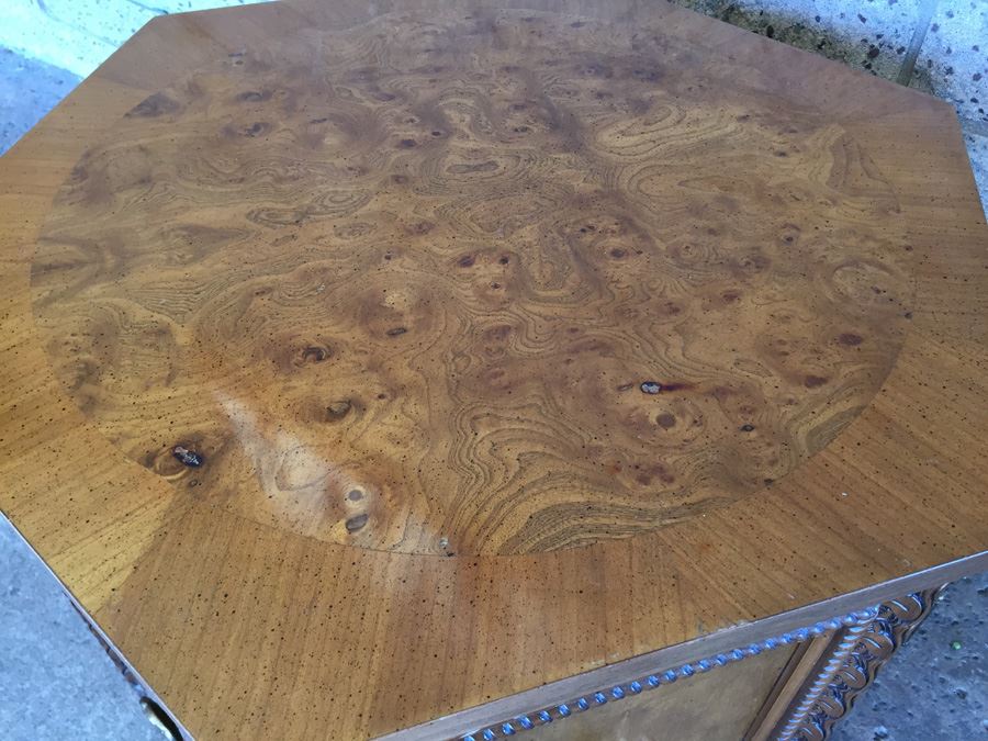 Vintage Burl Wood Side Table With Storage And Doors [Photo 3]