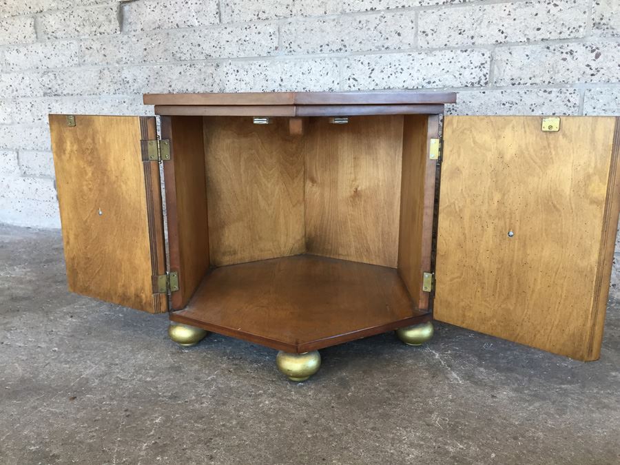 Vintage Burl Wood Side Table With Storage And Doors [Photo 2]