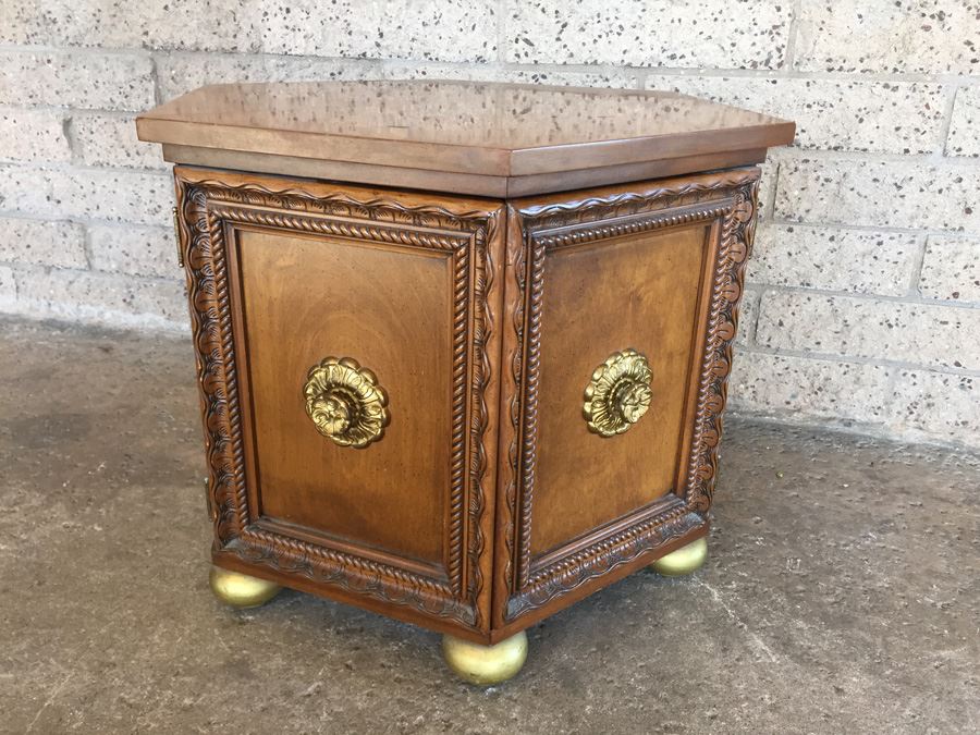 Vintage Burl Wood Side Table With Storage And Doors [Photo 4]