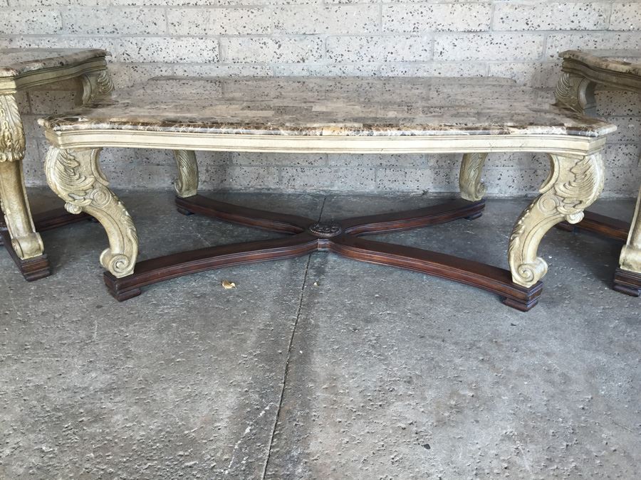 3-Piece Faux Marble Coffee Table And 2 Side Tables [Photo 3]